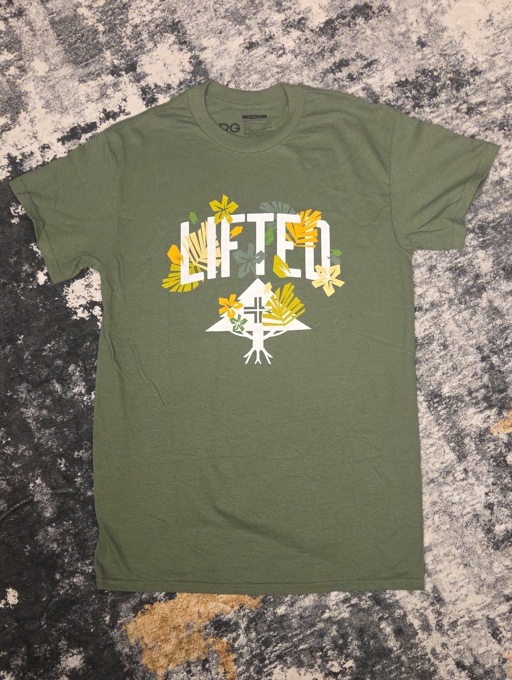 LRG Lifted Research Group Olive Green Graphic T-Shirt Size S NWT